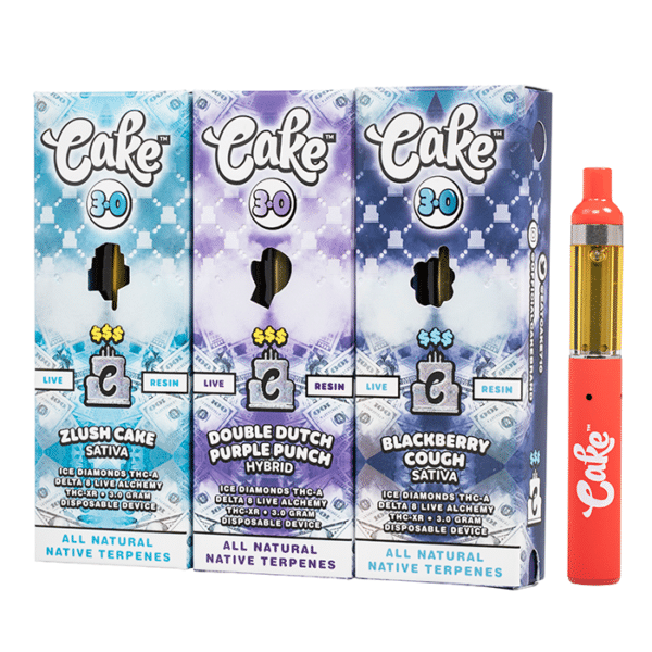 CBD & DELTA THC PRODUCTS:CAKE 3.0G LIVE RESIN DISPOSABLE 5CT HYBRID DOUBLE DUTCH PURPLE PUNCH